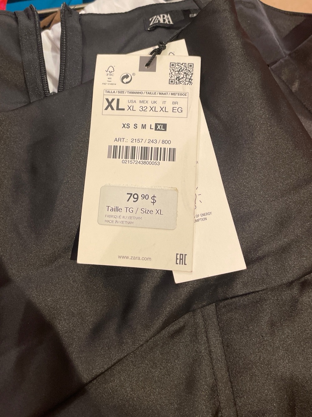 🆕NWT ZARA Black Corset Satin Formal Dress with Slit and Spaghetti Straps size XL - Picture 7 of 15